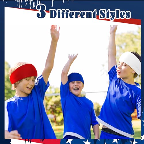 Deekin 6 Pcs Sweatbands for Kids Soccer Headbands Boys for Sports Breathable Sweat Wicking Headband for Kids Athletic Baseball Football Youth 5-15 Years Old - color: Red, White, Blue