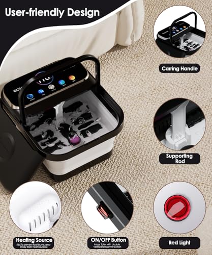 OOAMBB Collapsible Foot Spa with Heat, Bubble,Temp Control,Remote Control, Color Touch Screen Foot Bath Massager with 6 Massage Rollers,Foot Soaking Tub (Black+Green) - color: Black+green