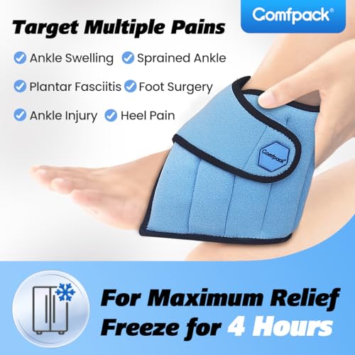Comfpack Ankle Ice Pack Wrap, 2 Hours Long Lasting Cold Therapy for Swelling, Sprained Ankle, Achilles Tendonitis, Plantar Fasciitis Relief, Heel Pain, Reusable Ice Wrap for Surgery Recovery - style: Ankle Ice Pack Wrap