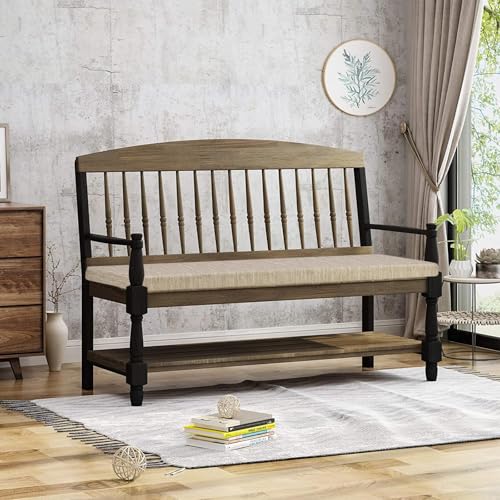 baibu 36 Inch Non-Slip Indoor Outdoor Bench Cushion with Ties, Classic Solid Color Rectangle Bench Seat Cushion Standard Size Foam Pad with Machine Washable Cover (Beige, 36x15x1.5in) - color: Beige, size: 36x15x1.5 Inch (Pack of 1)