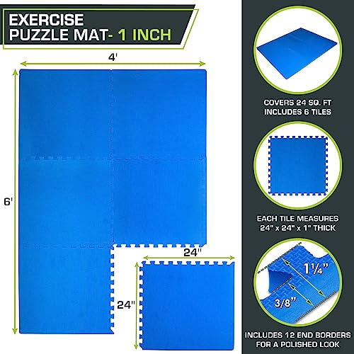 ProsourceFit Weaved Pattern Extra Thick Exercise Puzzle Mat 1-inch, EVA Foam Interlocking Tiles for Protective, Cushioned Flooring for Home and Gym Equipment; Blue, 24 SQ FT, 6 Tiles - color: Blue, size: 6 Pack (24 SQ FT)