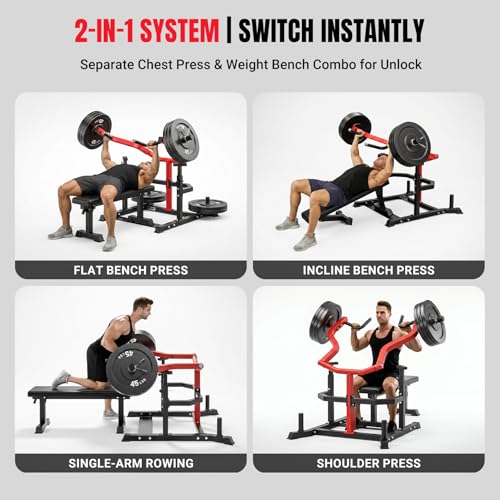 YOLEO 2-Piece Chest Press Machine & Flat Weight Bench, 1100LBS Home Gym Upper Body Machines with Independent Arms & Adjustable Flat Bench