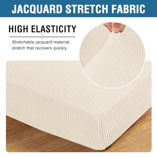 H.VERSAILTEX Multi-Pieces Loveseat Covers for 2 Cushion Couch High Stretch Couch Cushion Covers Jacquard Textured Twill Fabric(2 Seat Covers Plus 2 Back Cushion Covers, Cream) - color: Cream, size: 2 SEAT COVERS + 2 BACK COVERS