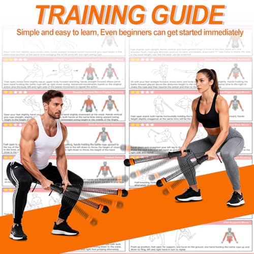Upgrade Portable Ropeless Battle Ropes - Adjustable Weights Cordless Battle Ropes for Home Gym with Training Poster - Battle Rope Sticks Exercise Equipment for Low-Impact Workout, HIIT & Cardio - color: Black