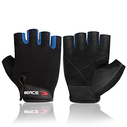 BEACE Weight Lifting Gym Gloves with Anti-Slip Leather Palm for Workout Exercise Training Fitness and Bodybuilding for Men & Women - color: Blue, size: X-Small