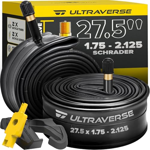 Ultraverse 27.5" Bike Inner Tubes 27.5 x 1.75, 1.95, 2.10, 2.125 – Butyl Rubber Bicycle Tubes with Schrader Valve – Compatible with Mountain, Cruiser, City & E-Bikes – Set of 2 | Butyl Rubber Bicycle Tubes, Schrader AV Valve, Compatible with Mountain, Cru