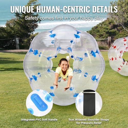 VEVOR Inflatable Bumper Ballѕ 2 Packs; 2FT/3FT/4FT/5FT Body Size Adult Human Bubble Ballѕ, Bumper Bubble Soccer Ballѕ for Teens/Adults - style: 4FT Blue+Red Dot