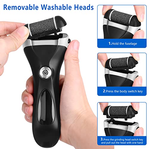 Electric Foot Callus Remover Kit, Elmchee Rechargeable Pedicure Tools Foot Care Feet File with 3 Roller Heads,2 Speed,Battery Display for Remove Cracked Heels Calluses and Dead Skin(Black) - style: Black