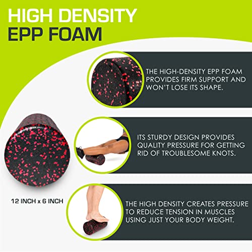ProsourceFit High Density Foam Rollers 12 - inches long, Firm Full Body Athletic Massage Tool for Back Stretching, Yoga, Pilates, Post Workout Muscle Recuperation, Black/Red - color: Black/Red, size: 12"H x 6"D