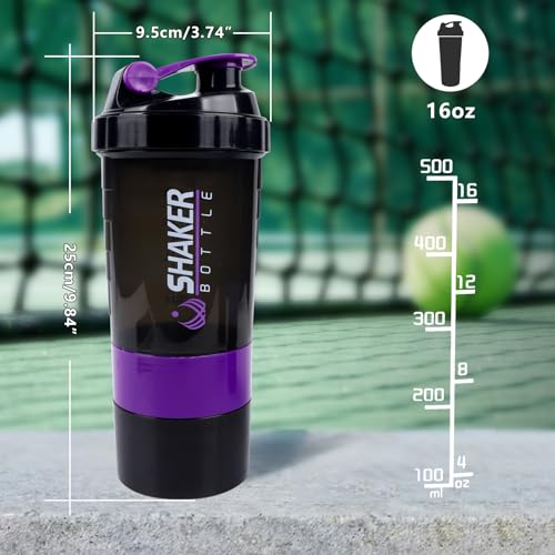XTK Shaker Bottle Protein Shaker Bottles with Storage and Mix Ball, 16OZ Sports Water Bottle with Pill Organizer,Leak Proof Portable Shaker Bottles for Protein Mixes and Pre Work Out,BPA Free(purple) - color: PURPLE