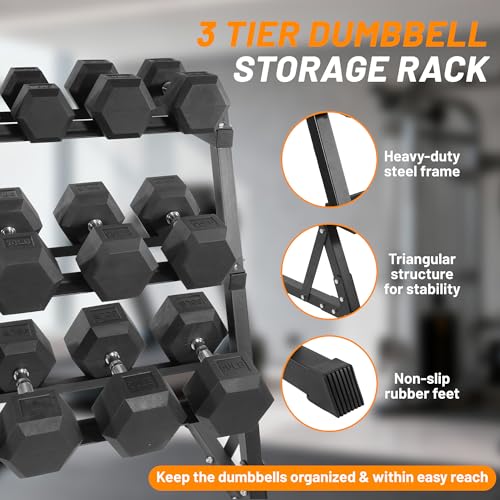 Fitvids Rubber Coated Hex Dumbbell Set with Storage Rack, 100/150/200/550 LB Hand Weight Set with Anti-Slip Grip for Home Gym - size: 550LBS Set