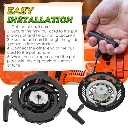 Saillong 5mm 100ft Starter Rope, Pull Cord Rope for Small Engine with 2 Starter Handle, High wear Resistant, Low Stretch, Replacement for Lawn Mower Chainsaw Trimmer Edger Brush Cutter Engine - color: Black & Blue, size: 5mm