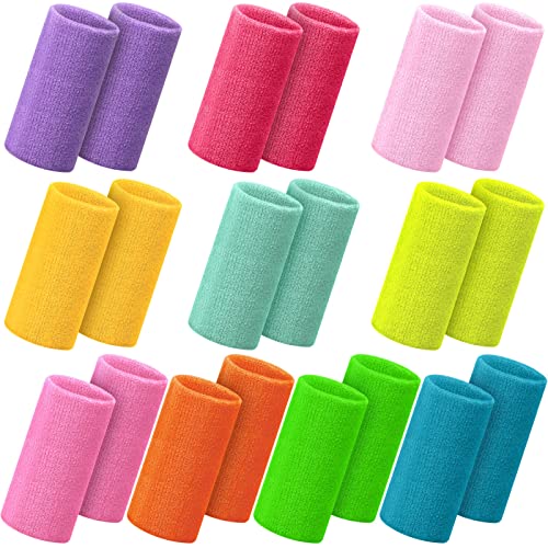 Lenwen 4 Inch Wrist Sweat Bands for Men Women Absorbent Tennis Wristbands Cotton Terry Cloth Sports Wrist Sweatbands for Tennis Basketball Football Running Gym Workout - color: Neon Color