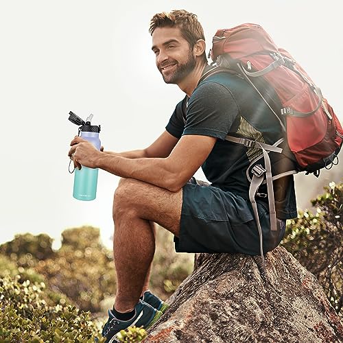 Han's Bottle Sports Water Bottle - 24 Oz, Straw Lid, Leak Proof, Vacuum Insulated Stainless Steel, Double Walled, Thermo Mug,Lilac green - color: Lilac green, size: 24 Ounces