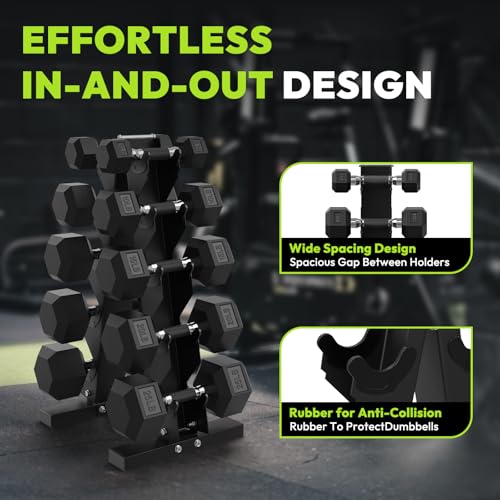 HANDBODE Hex Dumbbell Set with Vertical Storage Rack, 100–550 lb | Non-Slip Handle Design for Secure Grip, Rubber Encased Dumbbells, Hand Weights for Strength Training and Home Gym - style: 210 lb (10, 15, 20, 25, 35 lb) X 2 & Rack