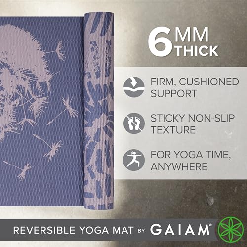 Gaiam Yoga Mat - Premium Print Reversible Extra Thick Non Slip Exercise & Fitness Mat for All Types of Yoga, Pilates & Floor Workouts - color: Dandelion Fossil