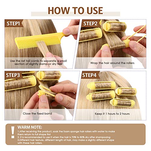 Syhood 43 Pcs Foam Sponge Hair Rollers Women 0.59 Inch Soft Sleeping Curlers Flexible Sponge Curler Tool and Rat Tail Comb for Hair Styling Hairdressing Overnight Curl and Volume(Yellow) - color: Yellow