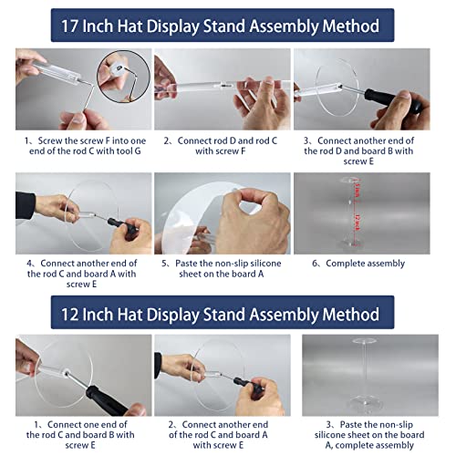 Acrylic Hat Stand and Wig Display Rack, 2pcs 17" Clear Hat Stands, Adjustable Height Hat Holder, Round Barbell Base - size: Round Base