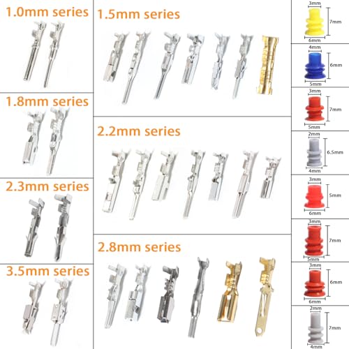 950Pcs Connector Pins Kit Crimped Terminal Automotive Electrical | 1/1.5/1.8/2.2/2.3/2.5/2.8/3.5mm Male Female Wire Seals Removal Tool Motorcycle ATV Non-Insulated Plug Crimp Set