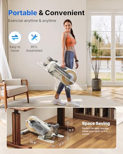 Sitting Under Desk Elliptical Machine, Leg Exerciser While Sitting for Seniors, Seated Pedal Exerciser, Quiet & Portable Pedal Exerciser with 8 Resistance Levels, Work from Home Fitness - style: Classic White Pro