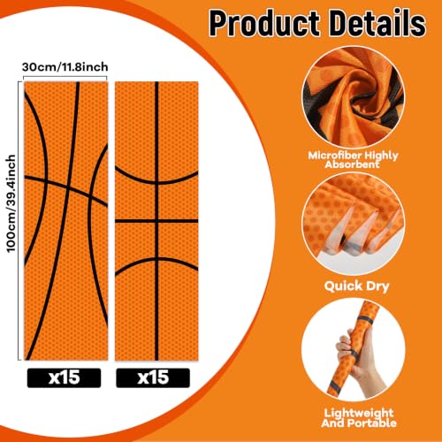 30Pcs Basketball Cooling Towels for Neck and Face 40 x 12 Inch Basketball Sports Team Gift Workout Ice Towel for Gym Sweat Microfiber Breathable Chilly Bulk Neck Wraps for Athletes Camping Travel Yoga - style: Basketball