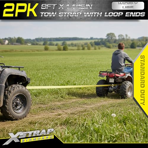 XSTRAP STANDARD 2PK 1-3/4''x 8FT Tow Straps with Loop Ends, Lifting Sling Web Strap | 5000 lbs Breaking Strength, Heavy Duty Flat Lift Sling Web Straps for Rigging, Moving, Hoist, Tree Stump Removal - style: 2pk 1-3/4''x 8FT