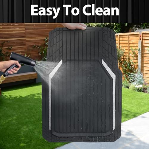 CAR PASS Glitter Heavy Duty Rubber Floor Mats for Car, Waterproof Liner Deep Dish Bling Car Mats Full Sets, Universal Trim to Fit for SUV Truck Sedans Vans, All Weather Floor Mats, Silver Sparkly - color: Bling Black Silver