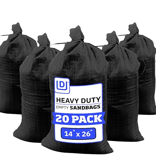 DURASACK Heavy Duty Sandbags with Ties, 14x26, Empty, Black, Pack of 20 | Woven Polypropylene Sandbags for Flood Control with 1600 Hours of UV Protection, 50 lbs Capacity - color: Black, size: 20 Sandbags