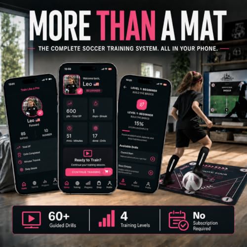 SkillZone Soccer Training Mat with Soccer Ball – Dribbling & Footwork Trainer | Indoor/Outdoor Soccer Training Kit with Interactive Video Hub, Grip Socks & Carry Bag | Control & Agility Practice - color: Flash Pink - Match Kit