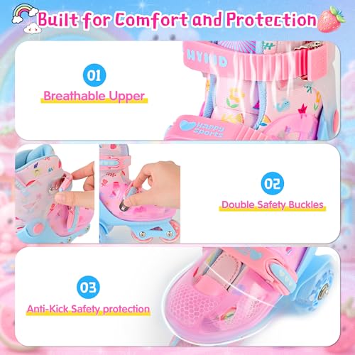 HYKID Toddler Roller Skates, 4 Adjustable Sizes, Fun Illuminating, Safety Three-Point Type, Breathable Upper, Beginners' Roller Skates for Girls Boys Kids - color: Fruit, size: Toddler (8C-10.5C)