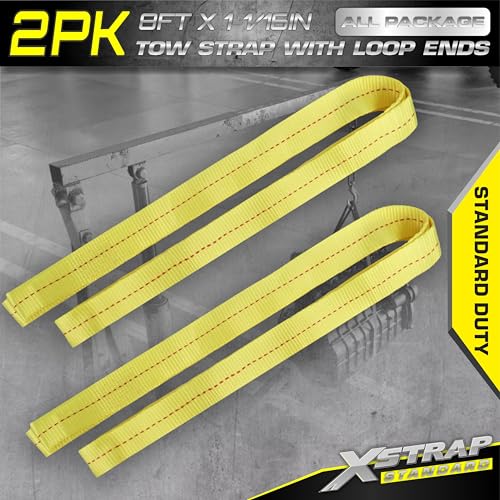 XSTRAP STANDARD 2PK 1-3/4''x 8FT Tow Straps with Loop Ends, Lifting Sling Web Strap | 5000 lbs Breaking Strength, Heavy Duty Flat Lift Sling Web Straps for Rigging, Moving, Hoist, Tree Stump Removal - style: 2pk 1-3/4''x 8FT