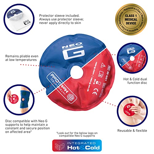 Neo G Hot and Cold Therapy Disc - Flexible Ice/Heat Pack for Injuries, Muscle Inflammation, Joint Pain, Swelling, Sprains - Reusable and Dual Function - Class 1 Medical Device - Qty 1 Disc - Blue/Red