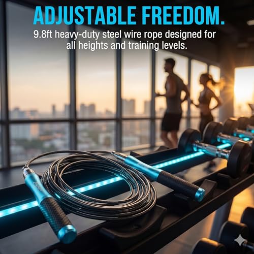 LANGETUKEE Speed Jump Rope - Professional Aluminum Alloy Skipping Rope with 360° Bearings - Adjustable 4mm Steel Cable for Double Unders, Boxing, MMA, HIIT & Cardio Training - Anti-Slip Grip - color: Blue3