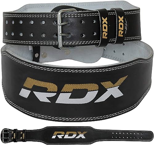RDX Weight Lifting Belt Gym Fitness, Cowhide Leather, 4” 6” Padded Lumbar Back Support, 10 Adjustable Holes, Weightlifting Powerlifting Bodybuilding Deadlift Squat Workout Strength Training, Men Women - color: Black Gold 4 Inch, size: M Fits 23 to 28 Inch