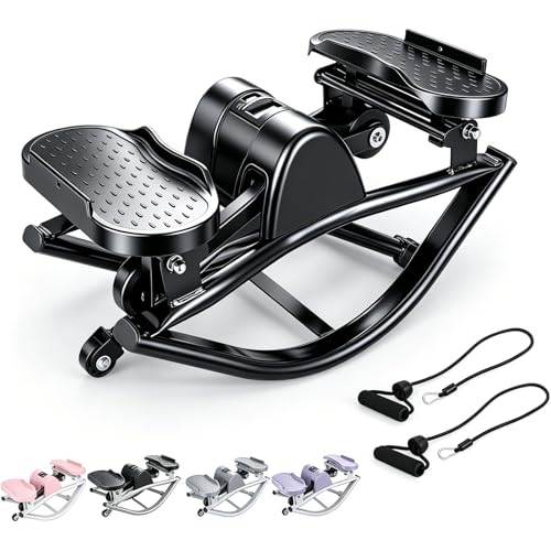 Rock Stepper with Resistance Bands - Ultra-Quiet Hydraulic Lateral Stepper, Fully Assembled Side to Side Step Rocker for Home Office, 250LBS Capacity - color: Black