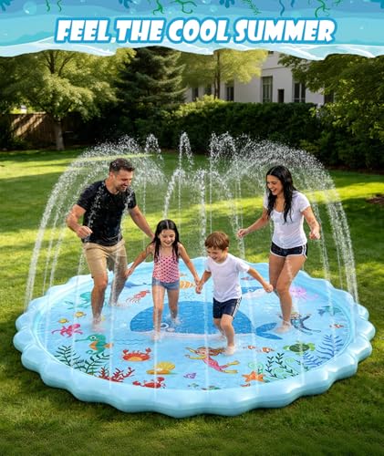 EPN Splash Pad for Kids, 90.5" Extra Large Sprinkler Play Mat, Thick PVC Water Splash Pad for Toddlers & Kids Ages 4-8, Outdoor Backyard Summer Water Toy for Lawn and Beach Play - style: 90.5"