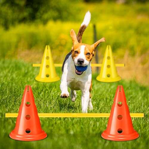 Dog Agility Hurdle Cone Set Dog Agility Course Backyard Set with Height Adjustable Include 12 Cones 6 Rods Training Equipment for Pet Obstacle Course Outdoor Games(Yellow, Yellow) - color: Yellow, Yellow