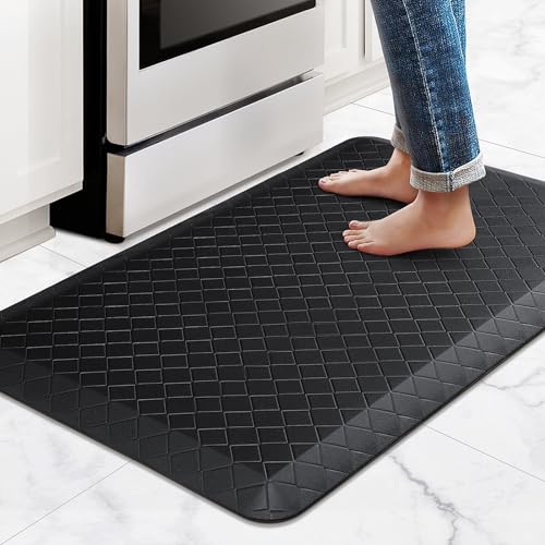 HappyTrends Kitchen Floor Mat - 4/5 Inch Thick Anti-Fatigue Kitchen Rug,Waterproof Non-Slip Kitchen Mats and Rugs Heavy Duty Ergonomic Comfort Rug for Kitchen,Office,Sink,Laundry,(22"x36", Black) - color: Black, size: 36"L x 22"W x 0.8"Th
