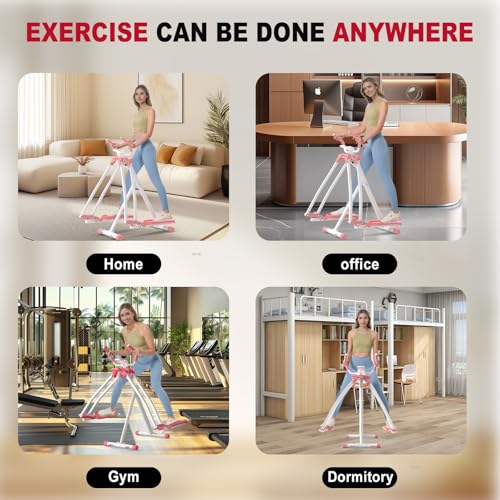 HOTWAVE Air Space Walker, Foldable Elliptical Exercise Machine | Gentle on Joints & Low-Impact. 350lb capacity. Cross trainer stepper. Home gym equipment. - color: Pink