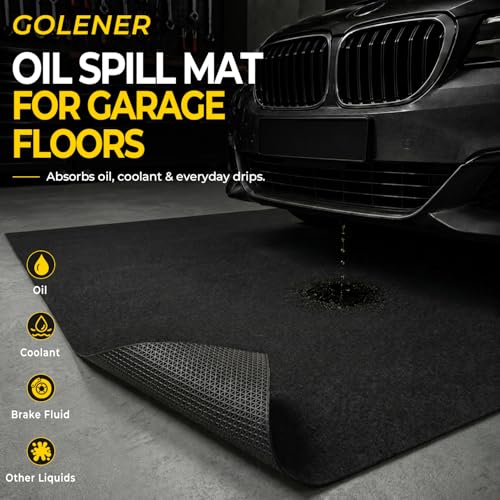 GOLENER Oil Spill Mat - 36”x60” Garage Floor Mat for Under Car, Absorbent Oil Mat, Rubber Floor Mats, Waterproof, Contain Liquid, Protect Garage Surface from Spills, Reusable, Washable, Durable, Black - size: 3' x 5' (Rectangular)