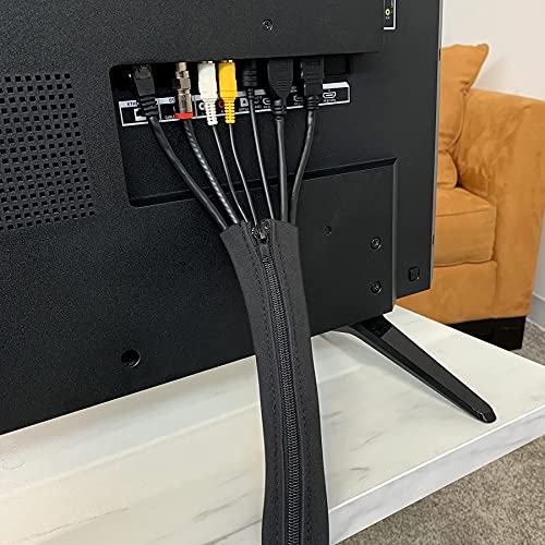 Zipper Cable Sleeve by Wrap-It Storage - 36" x 4" (2-Pack) Black - Cord Organizer and Cable Protector for Desk, Computer, TV Cord Management to Hide and Cover Wire and Extension Cables - size: 36in (2-Pack)