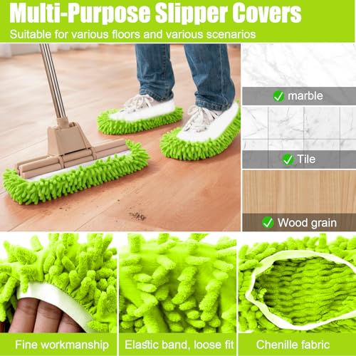 1 Pair Floor Cleaning Mop Slippers Set, Slip On Mopping Accessories for Indoor Household Floor Care and Daily Cleaning Tasks(Green) - color: Green