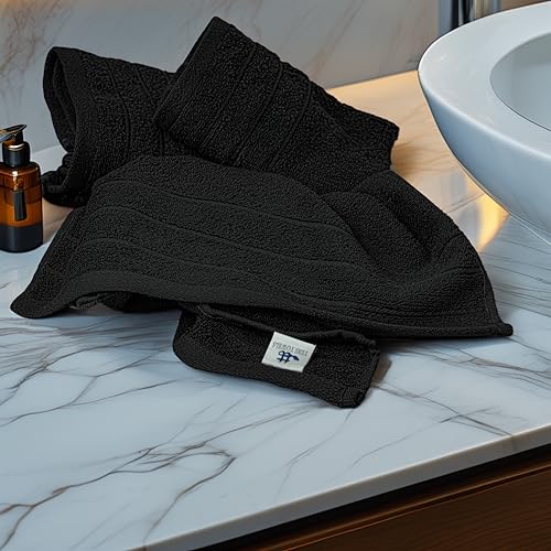 Tens Towels Pack of 6 Hand Towels, 100% Cotton, Lighter Weight, Quick to Dry, 16 x 28 Inches, Super Soft & Absorbent, Perfect for Bathroom & Kitchen, Black - color: Black