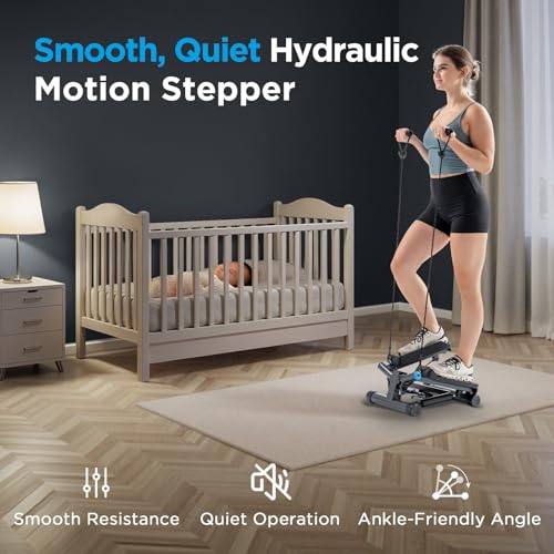 JLL Smart Twist Stepper Machine Stair Stepper with Resistance Bands | Twist Stepping Motion, Hydraulic Resistance, Resistance Bands, Bluetooth Tracking, Adjustable Height, Portable Design