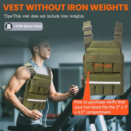 Weighted Vest for Men Women, Adjustable Tactical Weight Vests for Rucking Walking Running Crossfit Strength Training (Without Weight Blocks) - color: Green