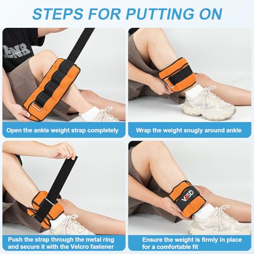 VBSD Adjustable Ankle Weights for Men Women, 2 4 6 8 10 lbs 1 Pair Leg Weight Straps, Weighted Ankle Weight Set with Removable Sandbags for Walking Running Yoga Physical Therapy Gym Home Workout - color: Orange, size: 3.5LBx2