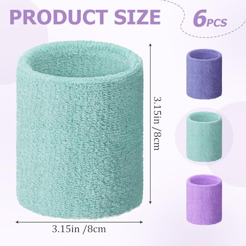 Willbond Wrist Sweatbands, Sports Sweatbands for Competition, Sweat Absorbent, for Basketball, Tennis, Football, Running and Work (Pack of 6) - color: Light Purple, Light Lavender, Sky Blue
