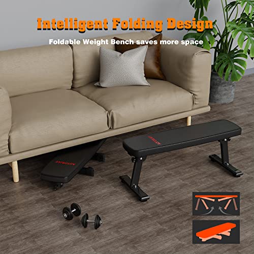 Weight Bench Folding Workout Bench with Carrying Handle Flat Home Training Multiuse Fitness Bench - color: Black