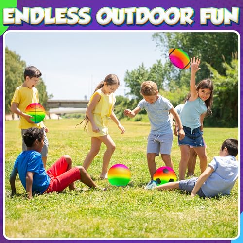 Rainbow Sports Balls for Kids & Toddlers - (Pack of 4) 8.5-Inch Neon Sport Ball Set Includes Football, Soccer, Basketball, & Playground Balls, Toy Balls for Indoor/Outdoor - color: Rainbow, size: 8.5 Inch