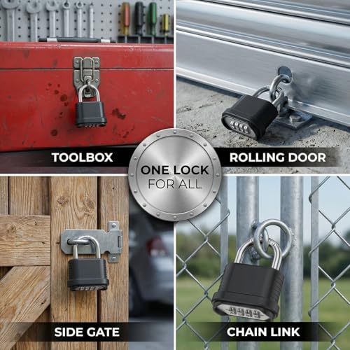 6 Pack Heavy Duty Combination Lock Weatherproof, 4 Digit Combination Padlock Outdoor, Resettable Brass Combination Locks for Gate Locker Shed Garage Fence Gym Storage Unit(Black) - color: Black
